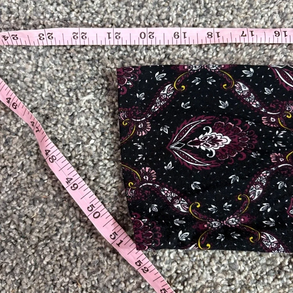 Daniel Rainn Blouse Women XL Black Burgundy Paisley Lace Trim Boho Top
